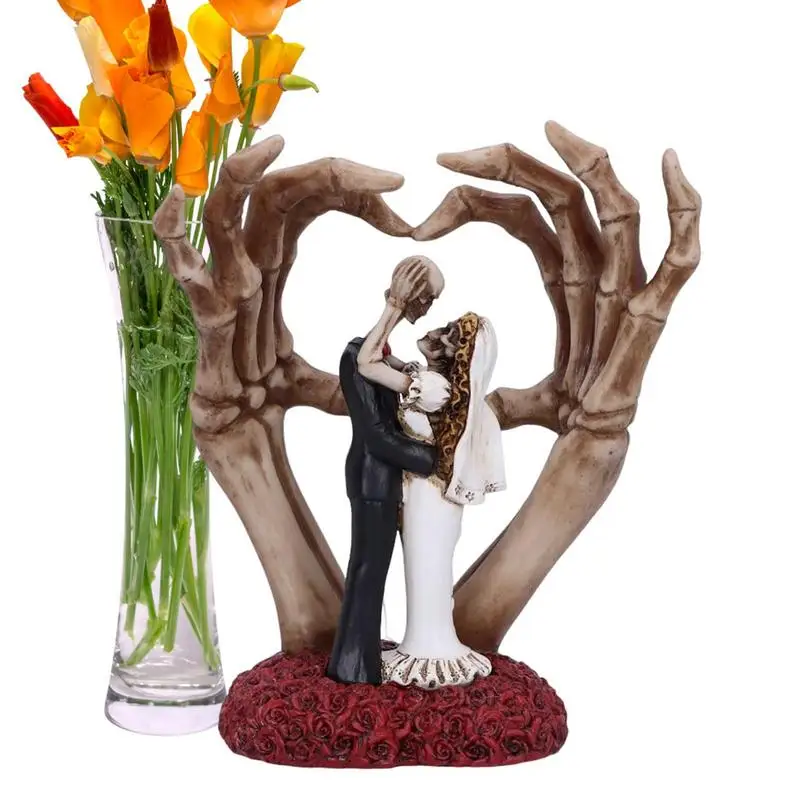 

Skeleton Couple Statue Love Never Dies Bride And Groom Skeleton Couple Wedding Figurine Resin Spooky Halloween Decor Statue