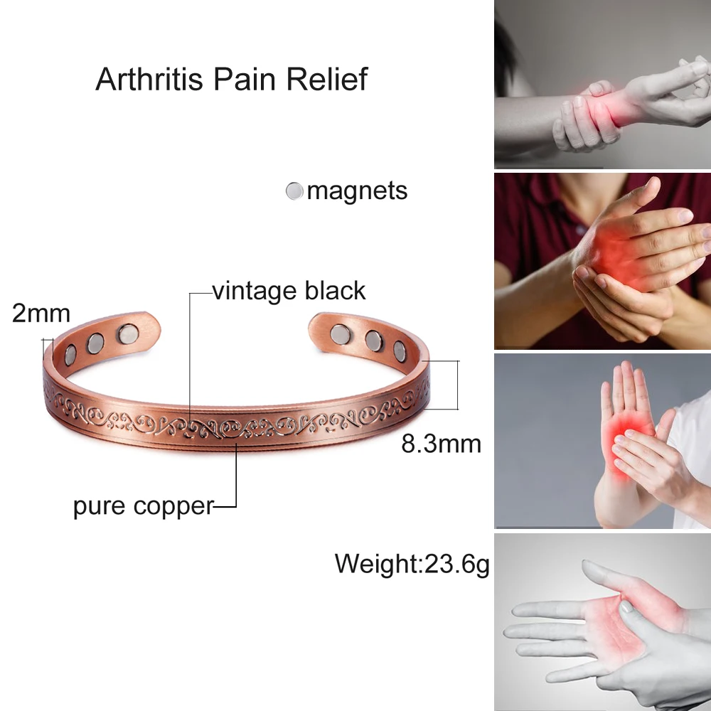 Vinterly браслеты из чистой меди магнитные винтажные Цветочные 8 3 мм регулируемые