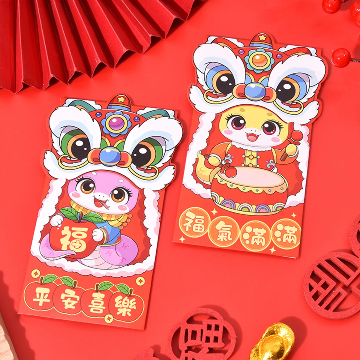 6 шт. красные конверты в китайском Новом году 2025 милая змея красный карман для