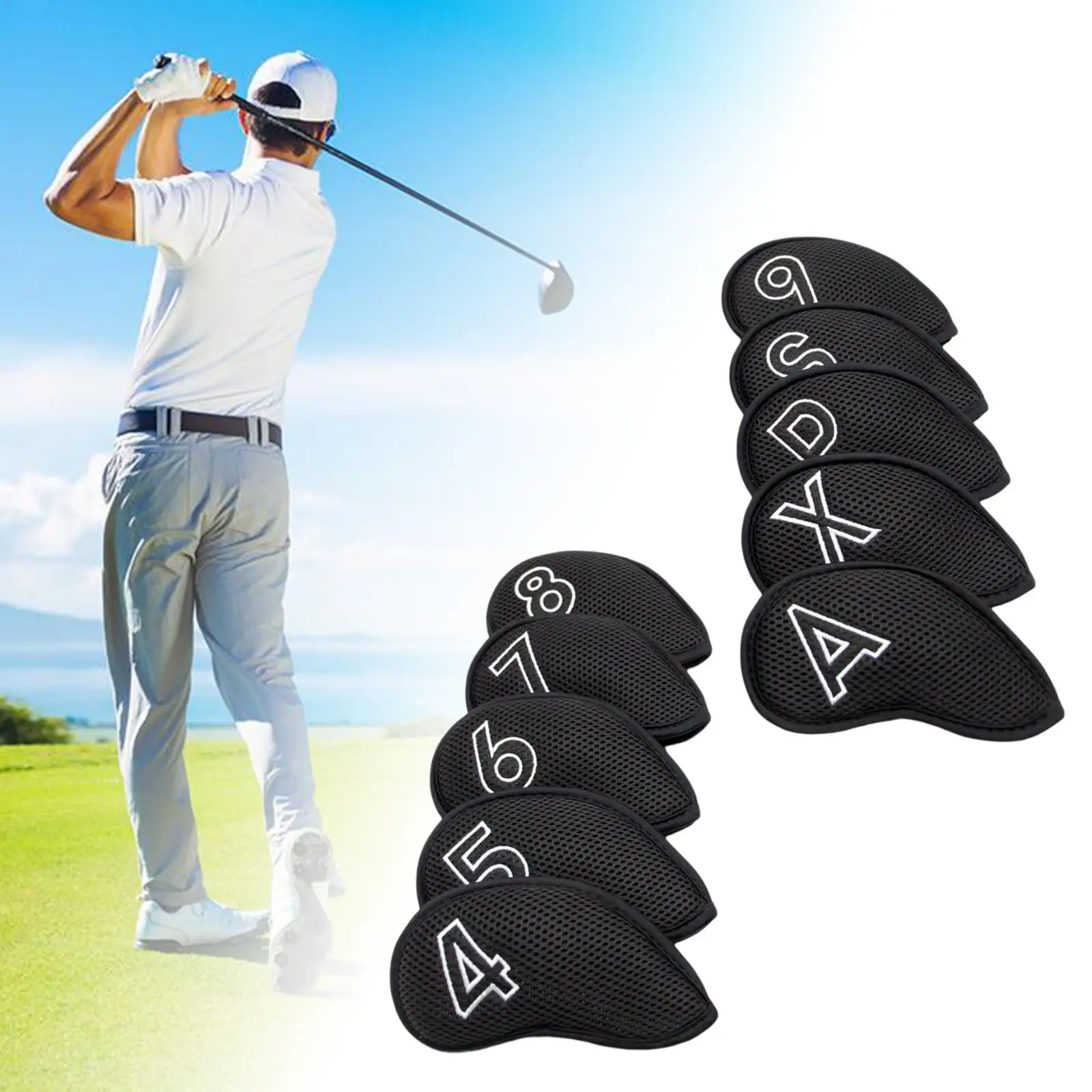 

10Pcs Golf Iron Covers Set Golf Putter Head Covers Protector w/ Interchangeable No. Tag 4, 5, 6,7, 8, 9, X, P, A, S Golf Access