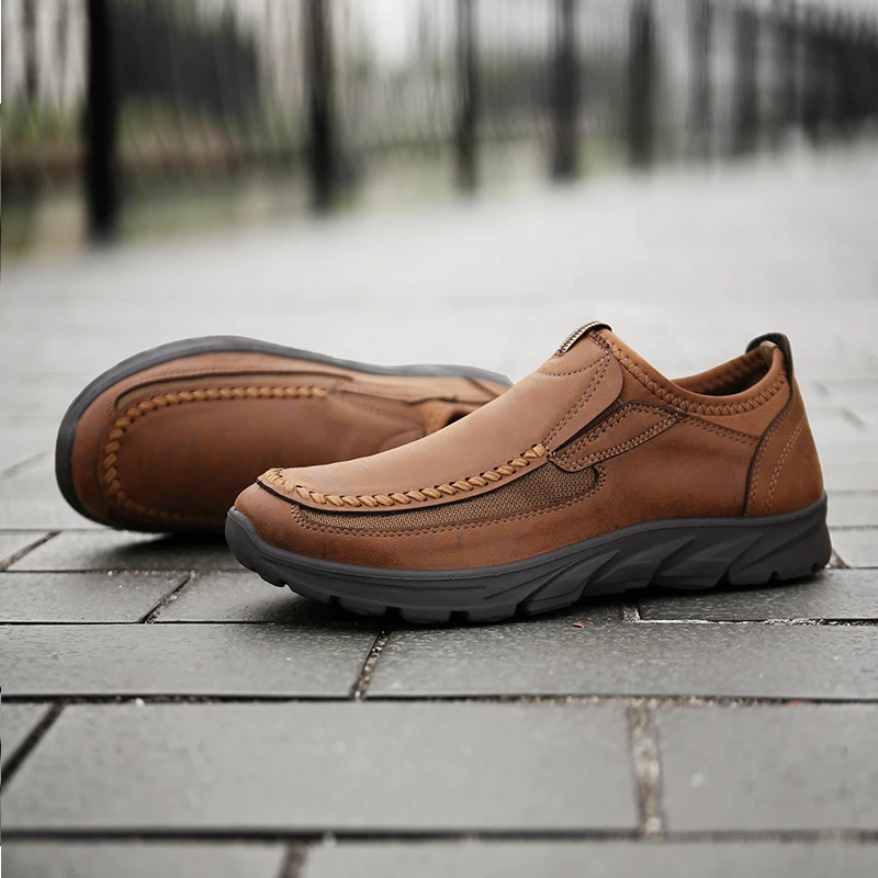 Sneakers men's walking shoes a pedal soft bottom non-slip comfortable loafers genuine leather hand-sewn leather shoes men