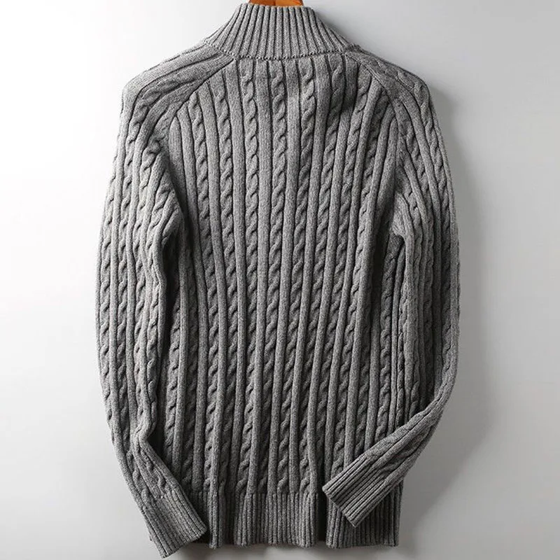 Мужской винтажный свитер на молнии повседневный облегающий короткий с витой