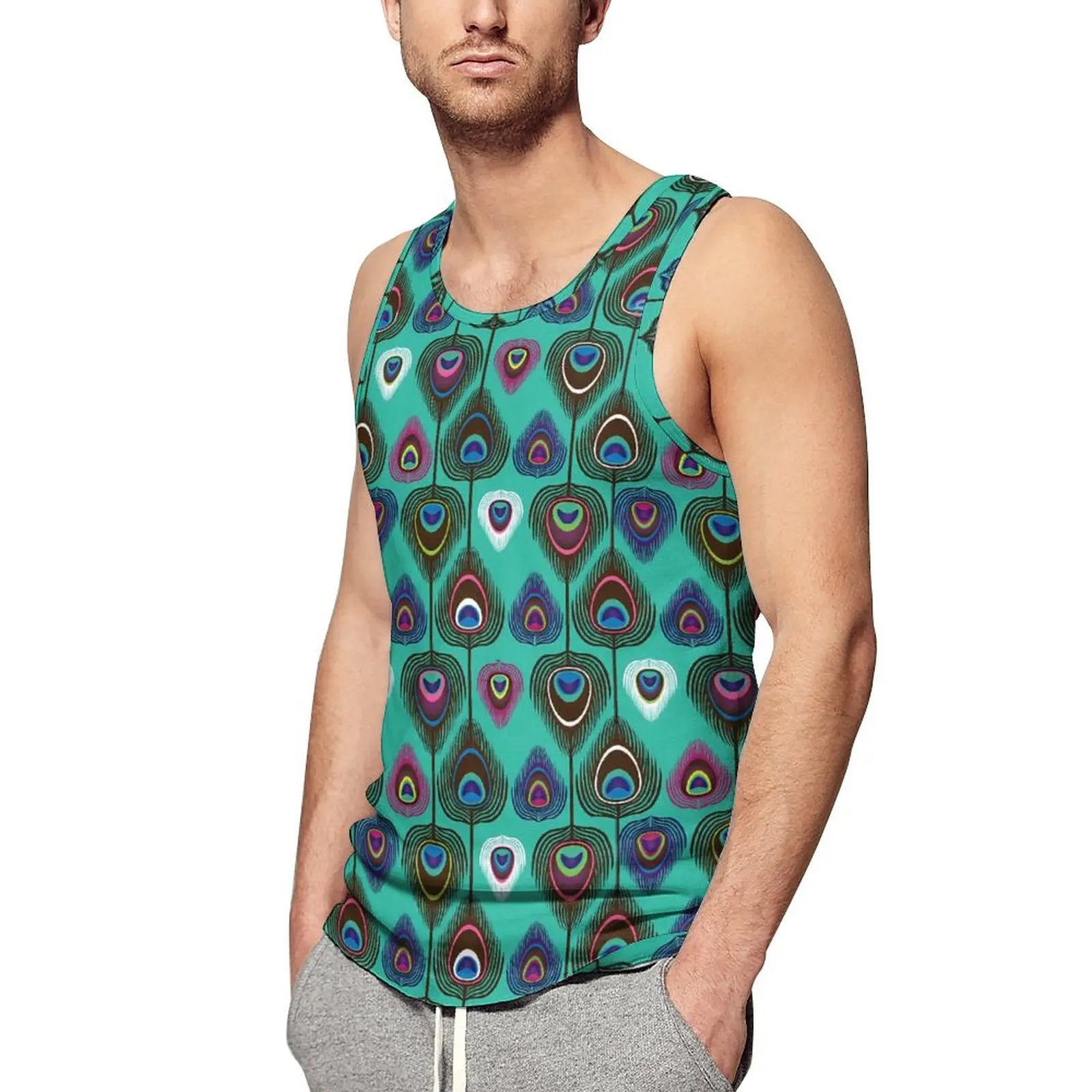 

Cute Peacock Feathers Summer Tank Top Colorful Print Bodybuilding Tops Man's Graphic Sportswear Sleeveless Shirts Big Size