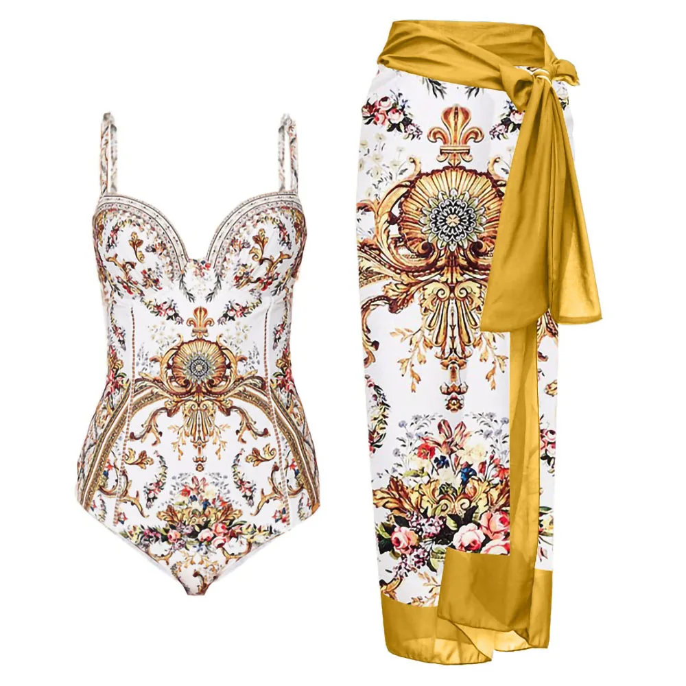

2023 Luxury Jewellery & Floral Print Bikini 2-Piece High Waist Sling Sexy Swimwear Set Halter Brazilian Women Strap Bathing Suit