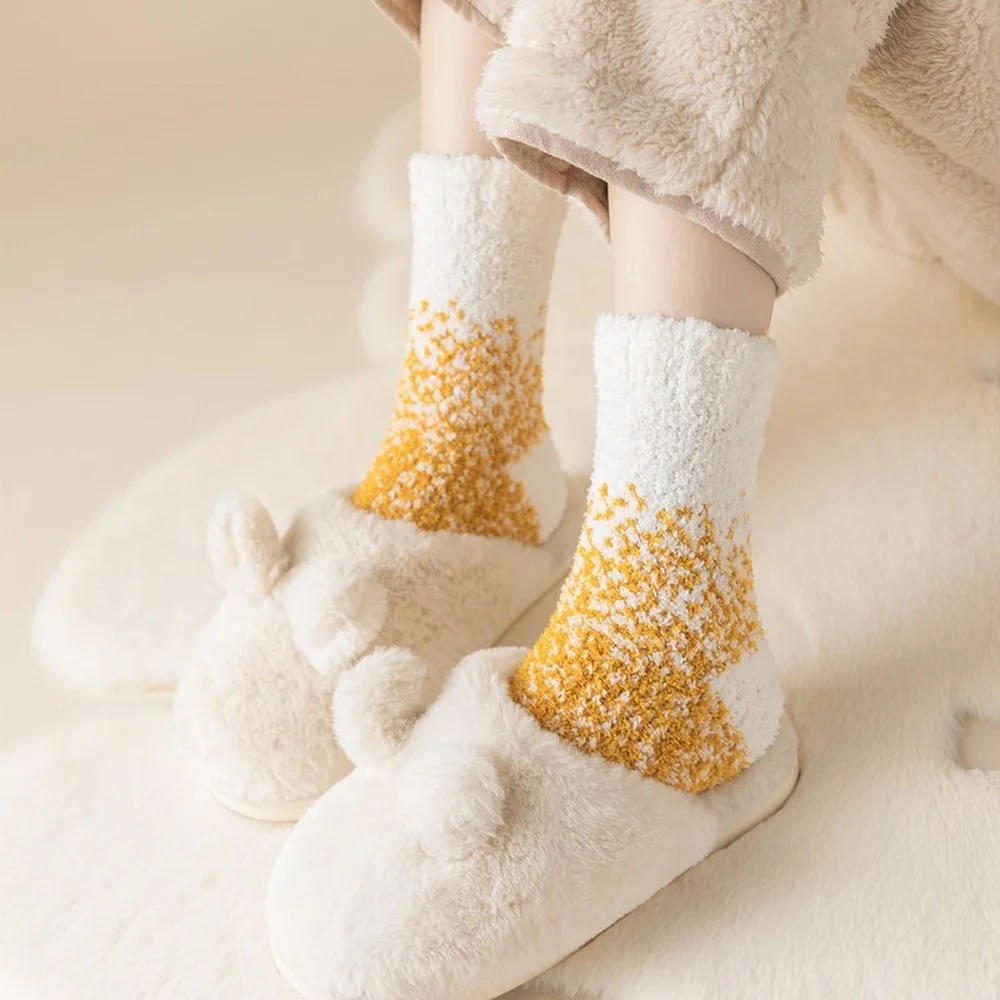 10 Pairs Autumn and Winter New Coral Fleece Socks Women Mid-tube Warm and Thick Women Cartoon Socks Full of Stars Sleeping Socks