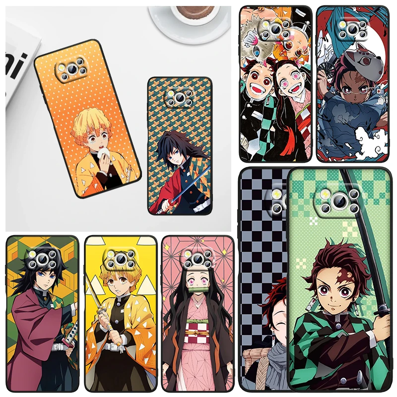 

Japanese Anime Demon Slayer Phone Case For Xiaomi Mi Poco X5 X4 X3 NFC F4 F3 GT M5 S M4 M3 M2 C50 Pro C3 5G Black Cover