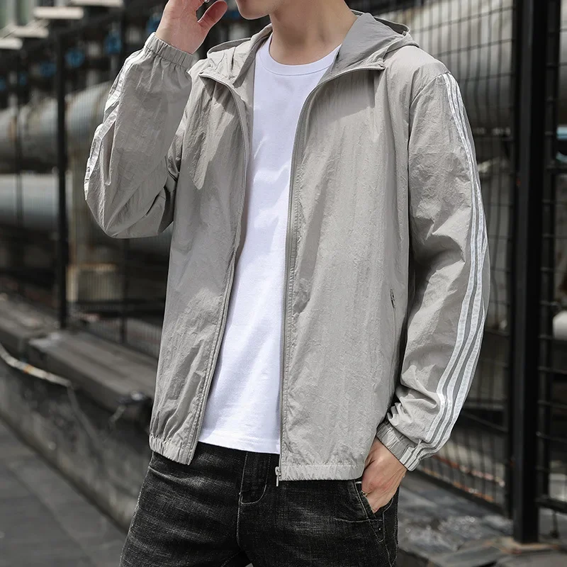 Тонкая летняя мужская свободная солнцезащитная быстросохнущая куртка для