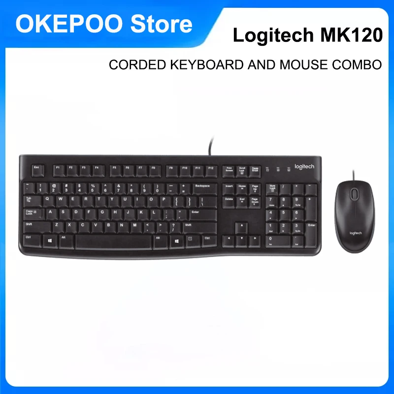 Logitech MK120 Wired Keyboard Mouse Combo Set 1000dpi Optical Mice Wired Keyboard Mouse For Laptop PC Office