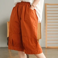 2021 summer new loose and thin solid color cotton five points casual straight leg pants korean pants loose
