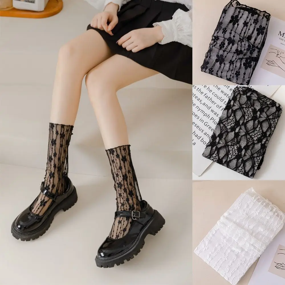 

Summer Sexy Medium tube Hollow Out Lace Solid Sock Mesh Nets Socks Fishnet Socks Calf socks
