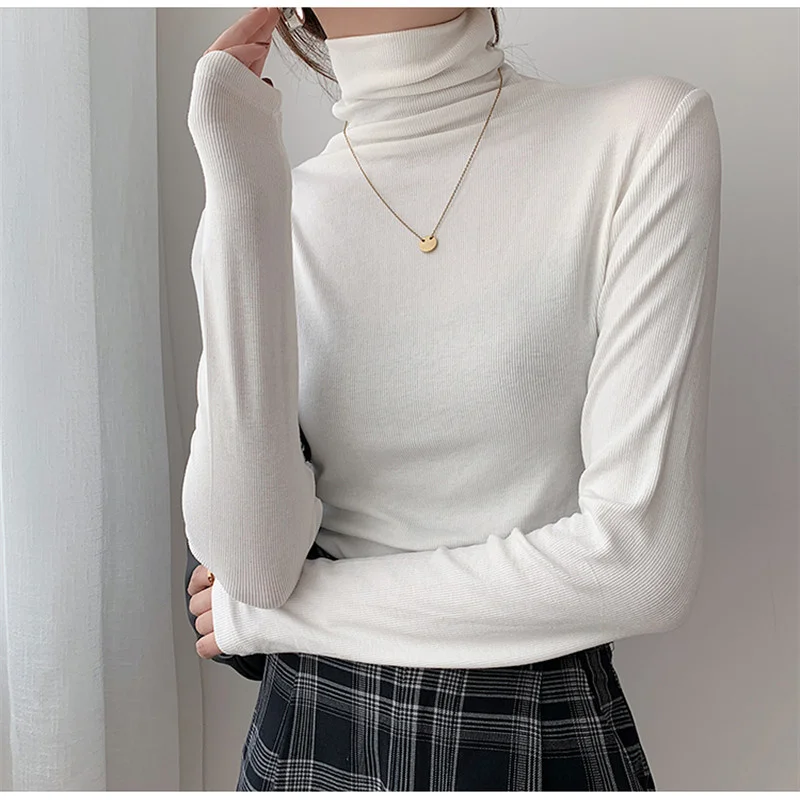 

2023 Spring Autumn Women Pullover Female Knitted Sweaters Solid Concise Turtleneck Elasticity Elegant Office Lady Casual Tops