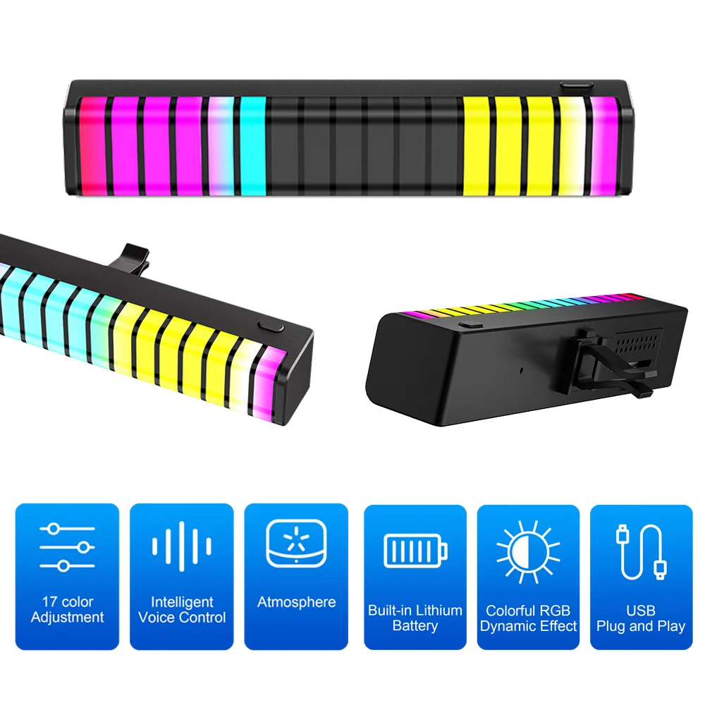 

Автомобильная RGB-лампа с динамическим эффектом, музыкальный ритм, атмосферная лампа с клипсой для вентиляционного отверстия, автомобильный...