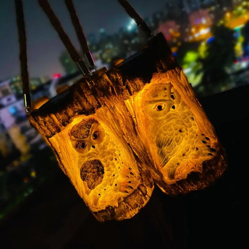 

Solar Lights Outdoors Hanging Garden Lantern Owl Tree Stump Resin Led Camping Lawn Light Wall Lamp For Walkway Corridor