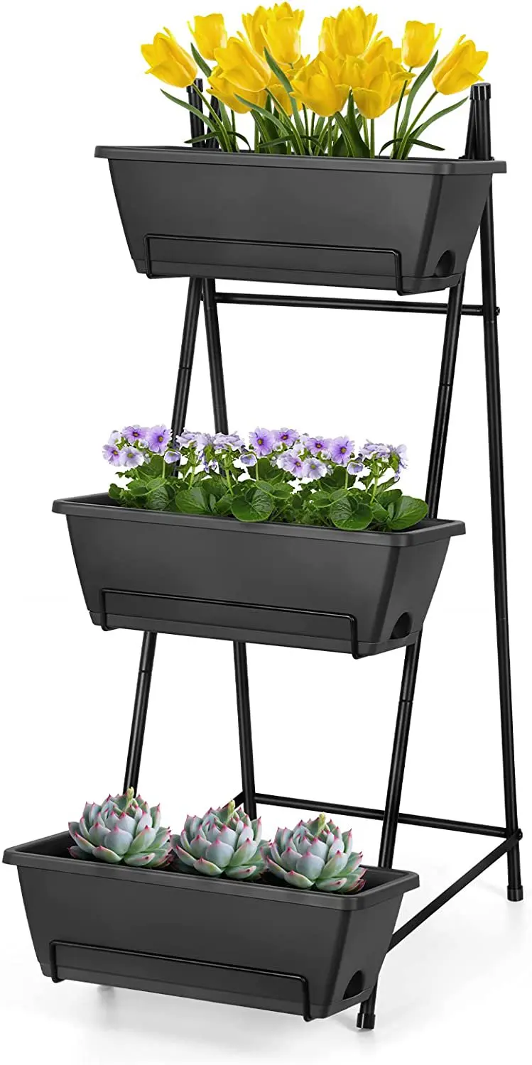 

Raised Garden Bed 3-Tiered Garden Planters with Drainage Holes, Gray