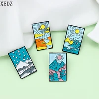 xedz sun moon good life square custom enamel pin abstract brooch lapel badge badge fashion jewelry gifts for friends