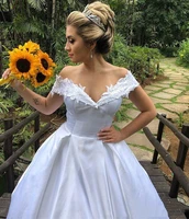 elegant satin wedding dresses 2022 off the shoulder lace appliques a line garden bridal gowns cheap court train plus size vestid
