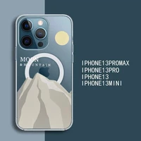 mountain beach painting phone case for iphone 13 12 mini pro max transparent super magnetic magsafe cover