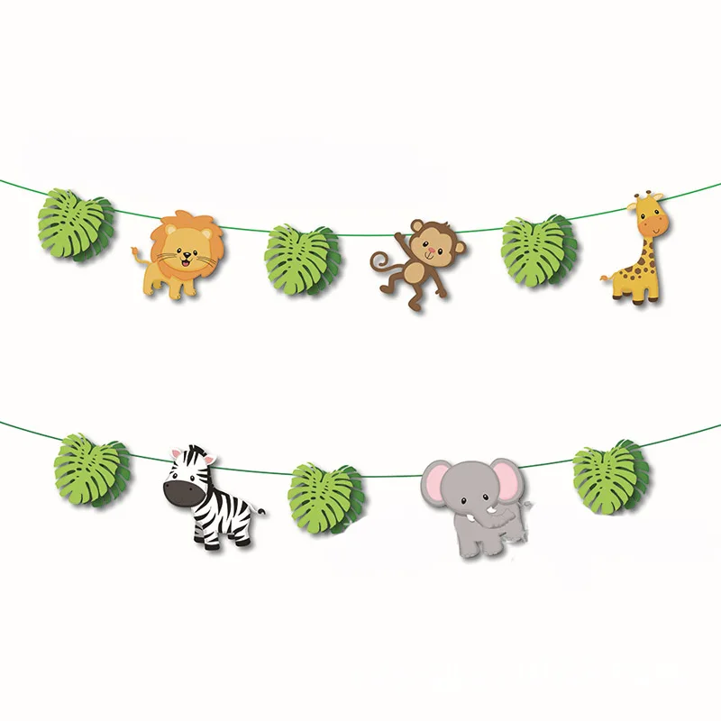 

Forest Safari Zoo Paper Banner Flags Jungle Animal Bunting Garland for Kids Birthday Party Decor Wild one Baby Shower Supplies