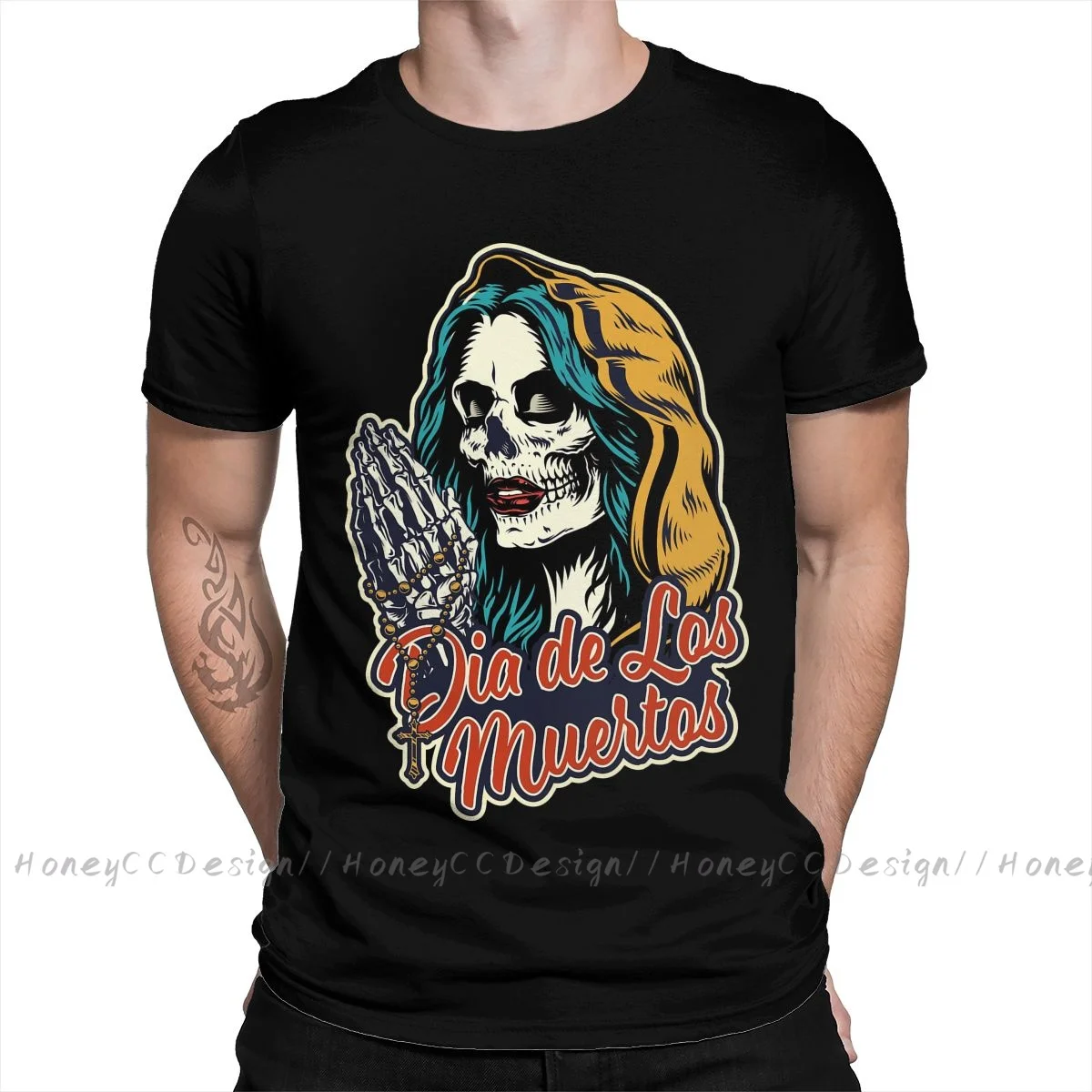 Men T-Shirt  Cotton Short Dia De Los Muertos Day Of The Dead Mexican Sugar Skull  Summer Sleeve asual Shirt Loose Tees