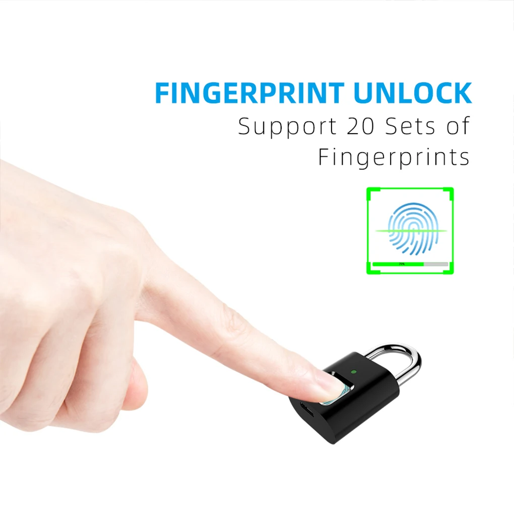 

Metal Smart Security Padlock Portable USB Charging APP Control Cabinet Bicycle Locker Fingerprint Lock with Power Cable
