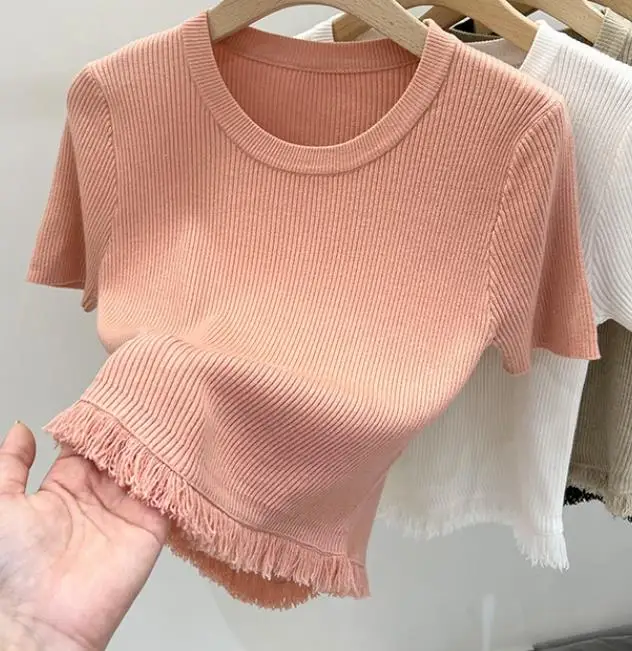 

Ice Cool Silk Summer Knitted Short Sleeve T-shirt for Women