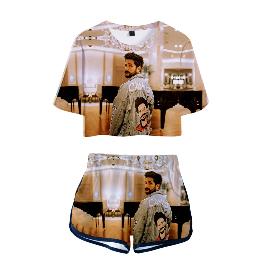 

Women T shirt Pop Singer Camilo Echeverry Tops Girls Two Piece Set Summer Short Sleeve Crop Top+Shorts Harajuku Streetwear Women