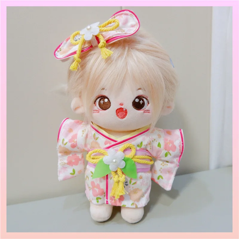 

Handmade In Stock 3pc/set 20cm Spring Outing Flower Suit Kimono Headdress Plush Dolls Outfit Toys Doll's Accessories Cos Suit