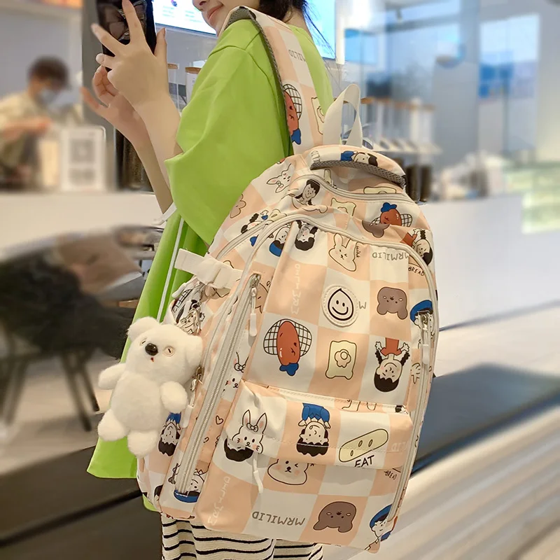 

Girl High Capacity Nylon Printing School Bag Ladies Cute Cartoon Pattern Laptop Fashion Female Travel Bag College Backpack Women