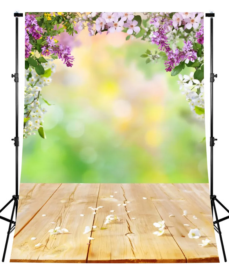 

Light Bokeh Abstract Wooden Floor Photography Background Newborn Baby Shower Kids Portrait Floral Wreath Backdrop Studio Photo