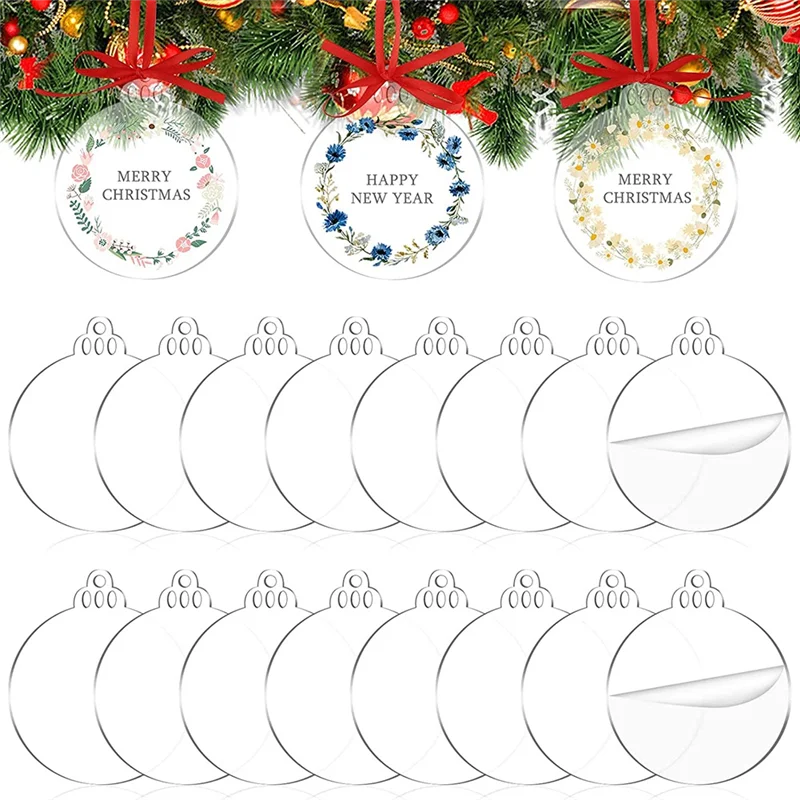 

72 Pcs 3.5Inch Acrylic Ornament Blank with Holes Round Acrylic Christmas Ornaments Bulk for Holiday Decorations Type 2