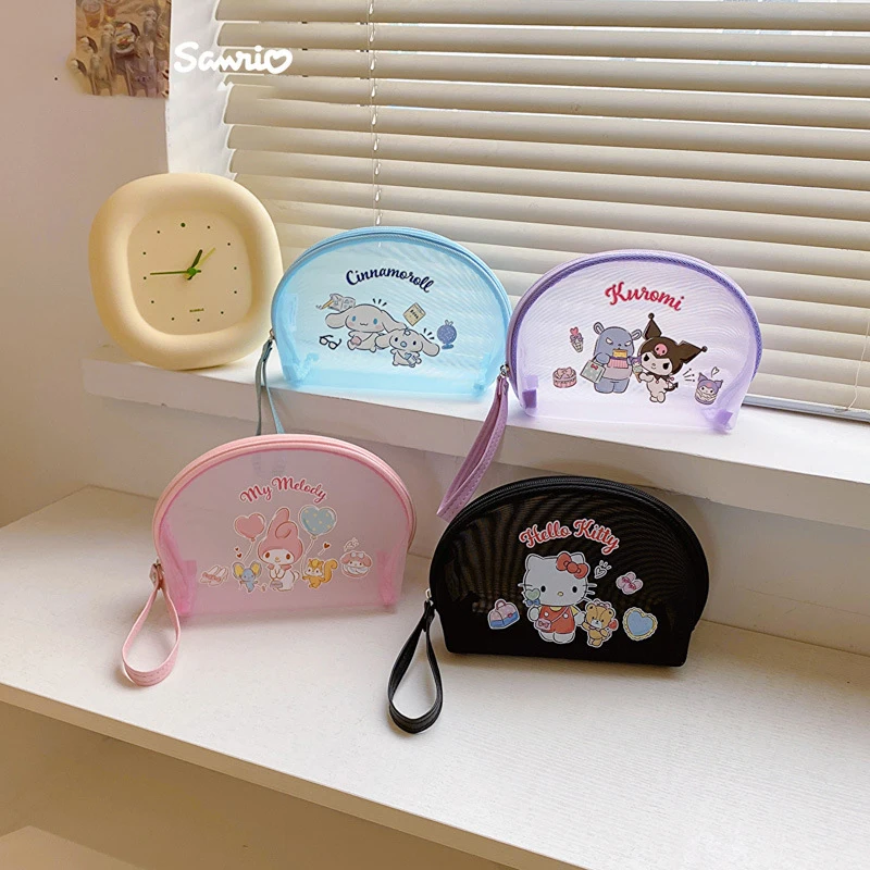 

Hello Kitty Sanrio Kawaii Portable Mesh Cosmetic Bag Anime Kuromi Cinnamoroll My Melody Transparent Handheld Wash Storage Bag