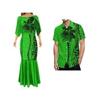 off shoulder mermaid skirt polynesian tribal print women dresses 7xl couples match clothing men shirts uniform