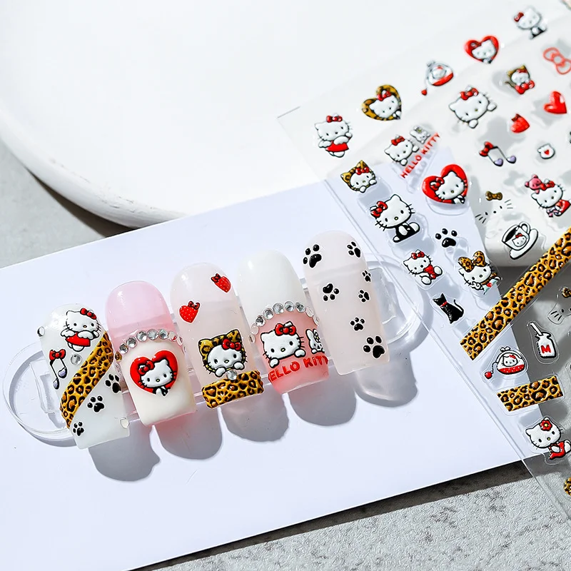 

One Piece Hello Kitty Stickers Cartoon Relief Handmade DIY Sanrio Nail Sticker Nail Decoration Adhesive Nails Slider Accessories