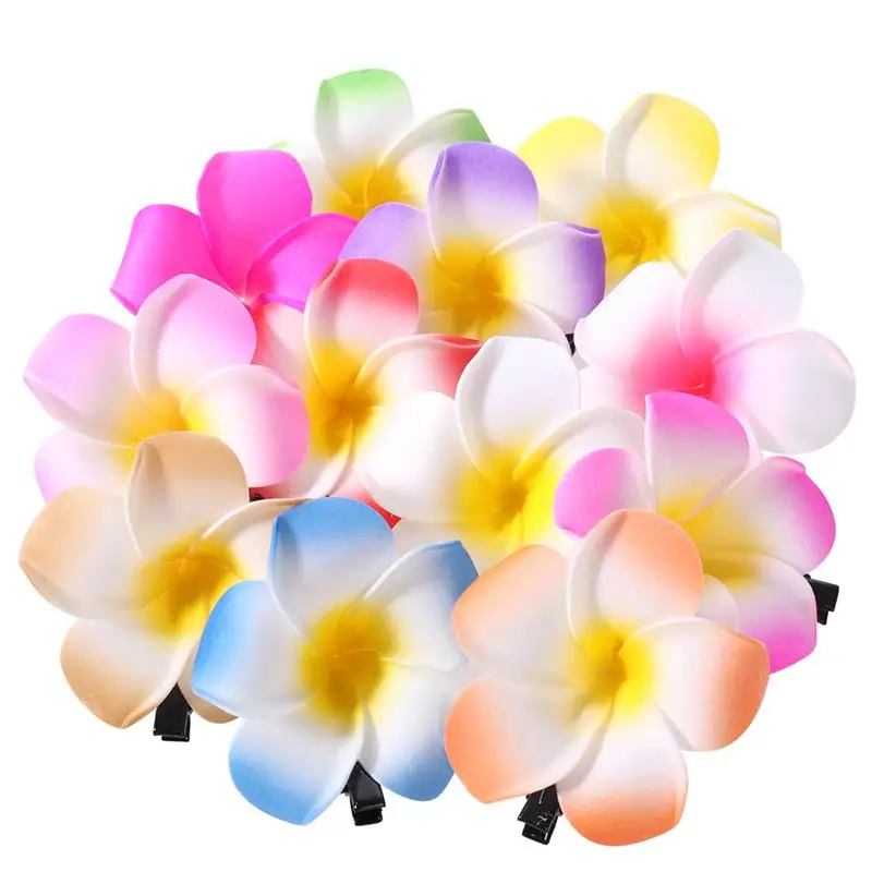 

FRCOLOR 24Pcs 2.4 Inch Hawaiian Plumeria Flower Hair Clip Hair Accessory for Beach Party Wedding Event Decoration 12 Colors