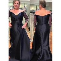 beading mother of the bride dresses sheathcolumn off the shoulder wedding guest gowns pleat long sleeves sweep evening dress