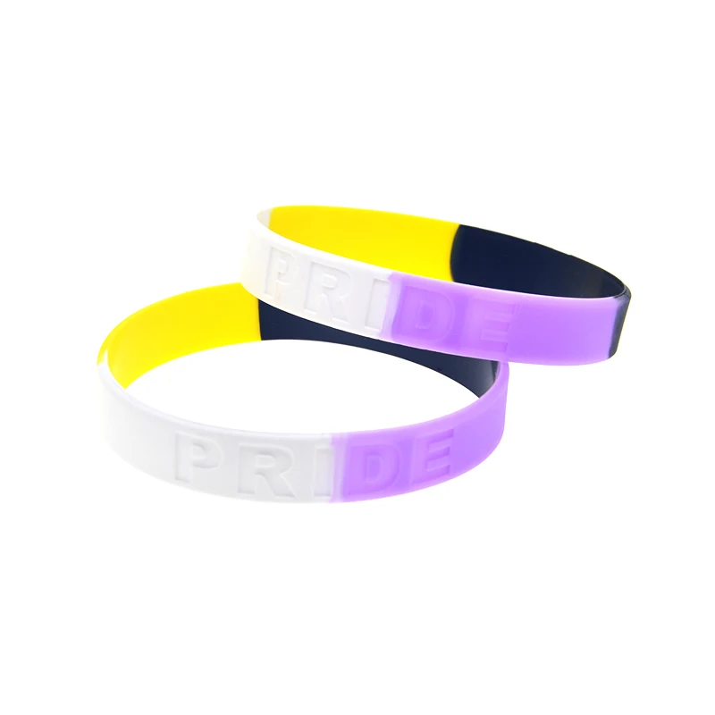 

OBH 50PCS LGBT Rainbow Color Debossed Non-Binary Pride Silicone Wristband