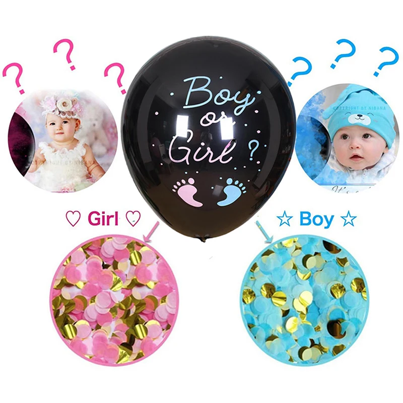 

Boy or Girl Balloons Gender Reveal Party Decoration 36 Inch Black Latex Balloon Blue Pink Confetti Baby Shower Globos Supplies