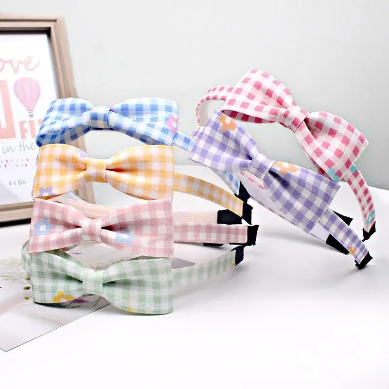 

Повязка на голову в корейском ретро стиле для девочек, детские тканевые повязки для волос в клетку, модные головные уборы в клетку для детей,...
