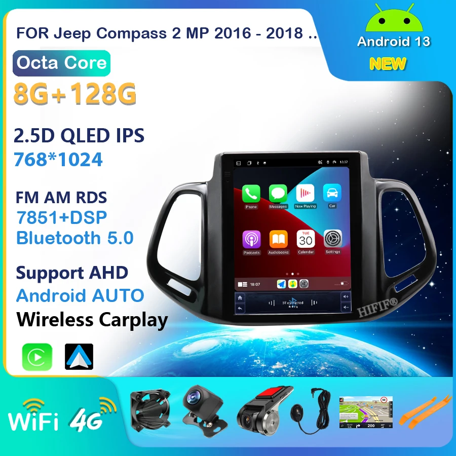 Android 13 для Jeep Compass 2 MP 2016 2017 2018 2019 Автомобильный радиоприемник Мультимедийная