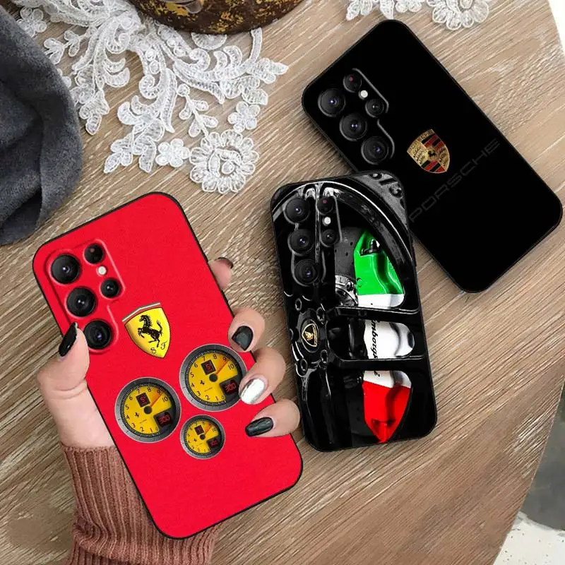 

Luxury Ferrari Car Logo Phone Case For Samsung Galaxy S23 S22 S21 S20 FE Ultra Pro Lite S10 S9 S8 Plus S7 5G Black Cover