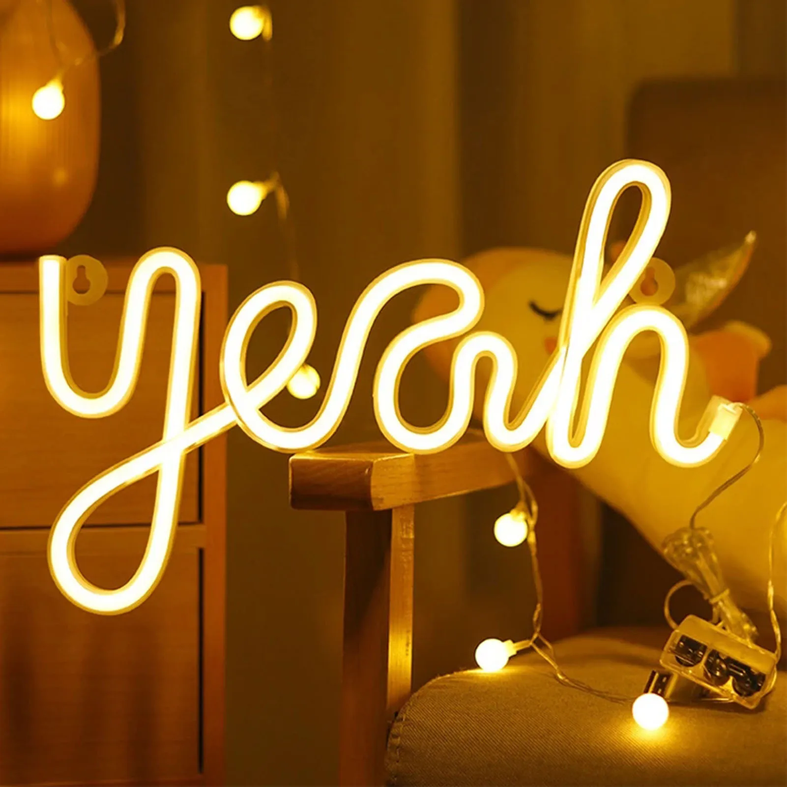 

LED Neon Sign Yeah Shape Wall Decor Neon Night Light Uniform Soft Lighting LED Sign Blue Light