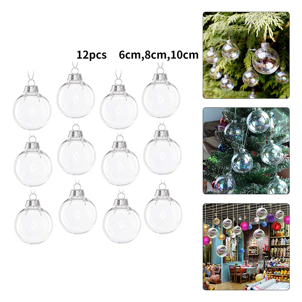 

12pcs XMAS Transparent Ball Iridescent Glass Baubles Balls Christmas Tree Ornament Clear Plastic Fillable Ball Pack Of 12