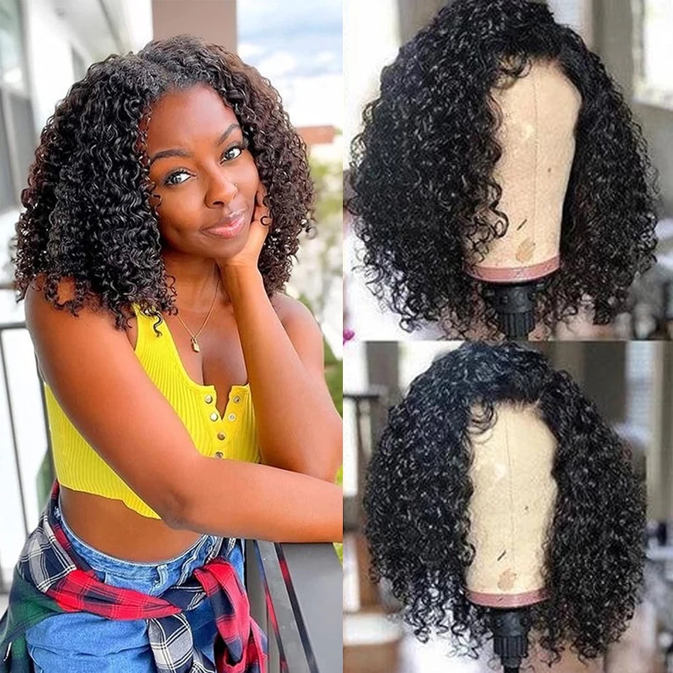 

Kinky Curly 13x4 Lace Front Wig Short Bob Frontal Human Hair Wigs Jerry Curly Brazilian Remy PrePlucked 4x4 Closure 180 Density