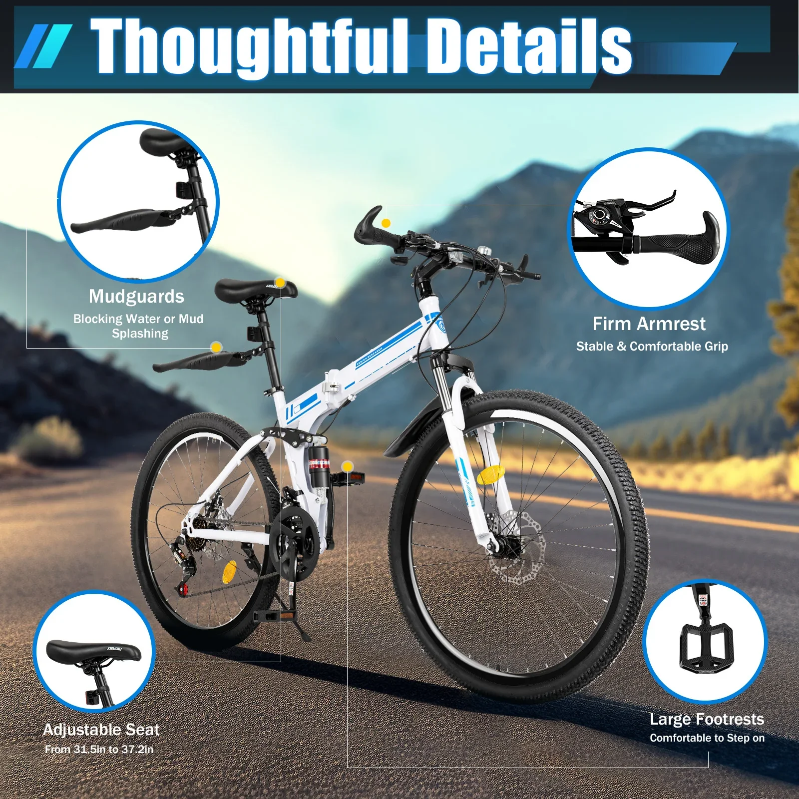 Горный велосипед для улицы 26 дюймов складной с 21 скоростью взрослых портативный