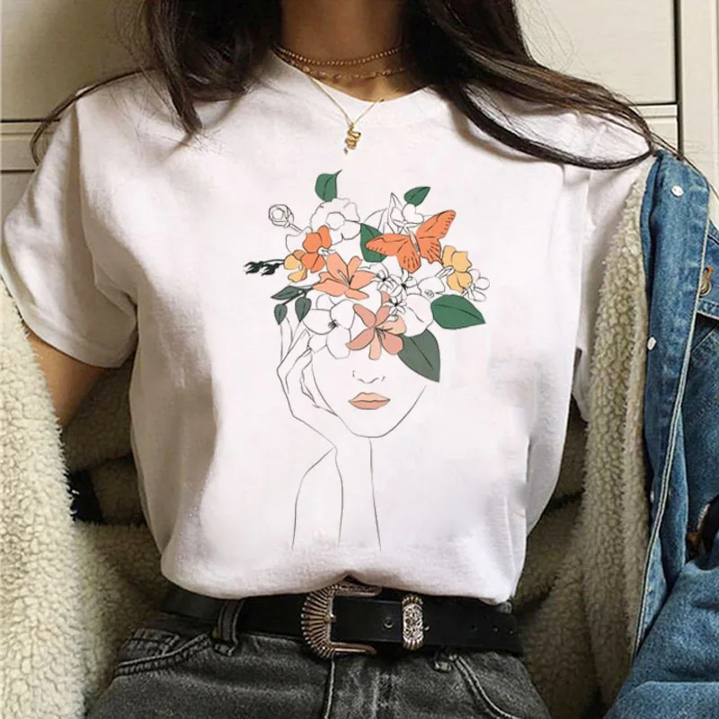 

Fashion Women T Shirt I Love Flower T Shirt Floral Girl Printed Tops Summer Casual Short Sleeve Tee Shirts Women Graphic T-shirt