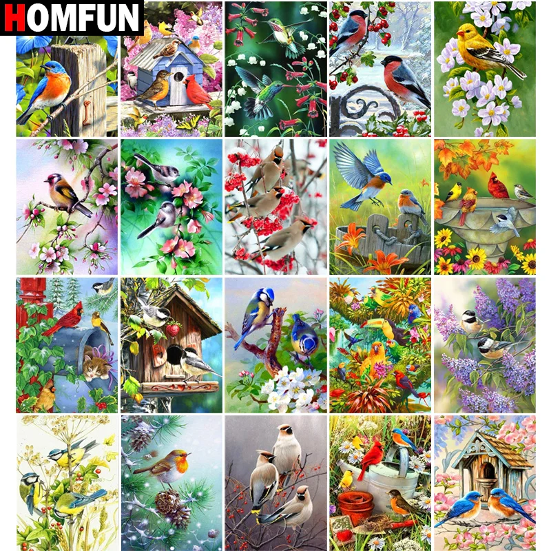 

Алмазная картина HOMFUN с полным напылением, «Птичий цветок, птичий домик», картина Стразы 5D «сделай сам», вышивка крестиком, Декор