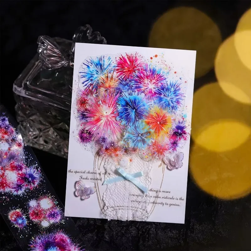 1Roll PET Tape Fireworks Sunny Day Blue Shell Light Handbook Material Loop Stickers Adhesives Scrapbook 50mm*2m