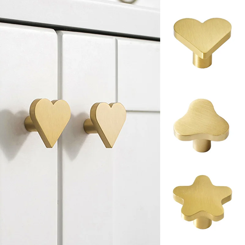 

Brass Furniture Handles For Cabinets And Drawers Golden Heart Star Wardrobe Dresser Pull Door Knobs Kitchen Cupboard Handle