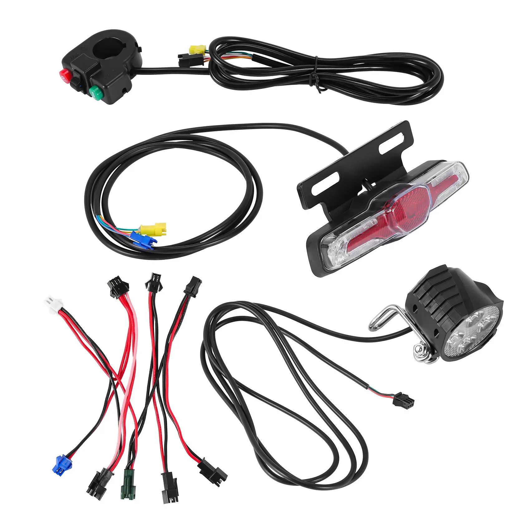 

12V-80V 12W 300 Lumen LED Front Light with Built-In Horn 36V-60V 5W Rear Light with Brake and Turn Function Switch for Electric