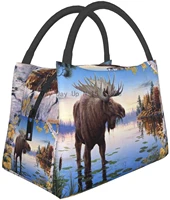 portable insulated lunch bag wyoming moose wind river waterproof tote bento bag for office school hiking beach picnic fishing